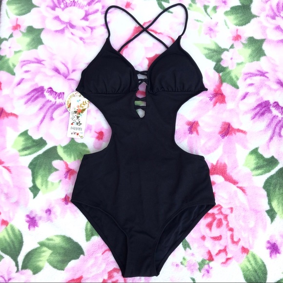 NEW Black Strappy One Piece Swimsuit - Picture 4 of 12